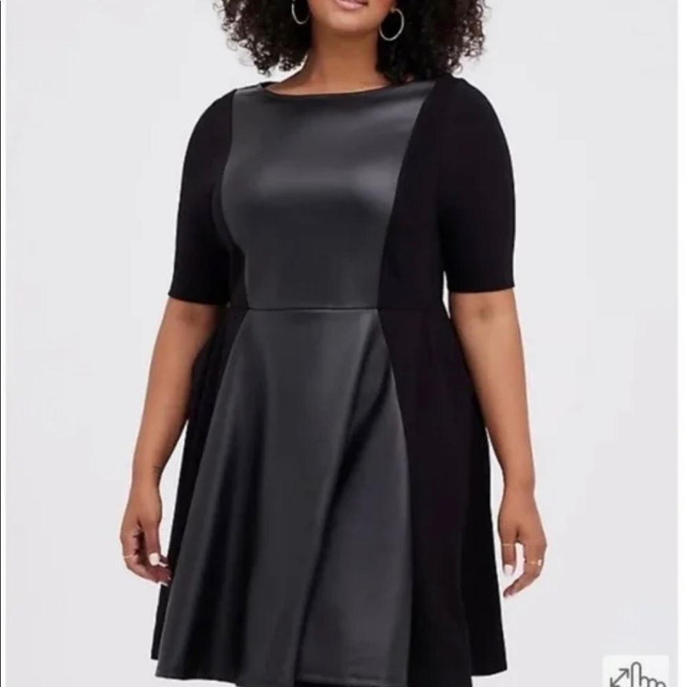 torrid Black Faux Leather Panel Fit-and-Flare Dress
